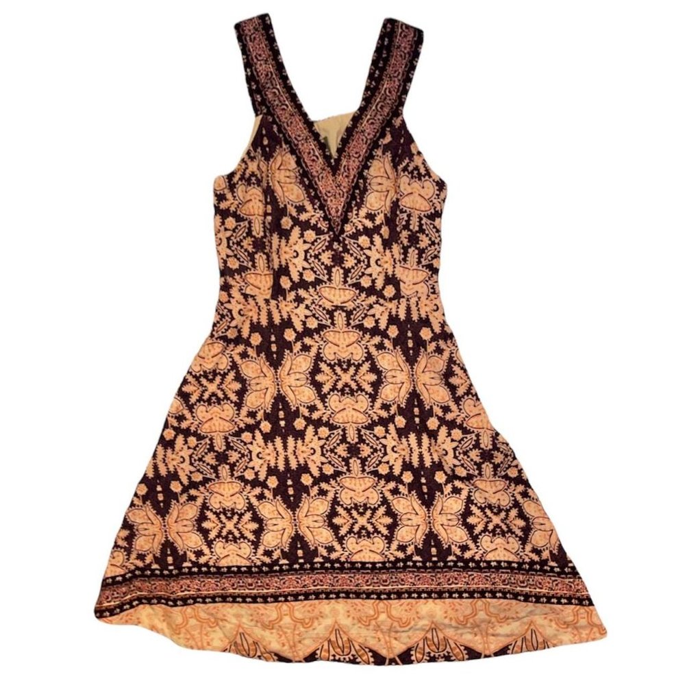 6 TAN ANTHROPOLOGIE BOHO PATTERN DRESS